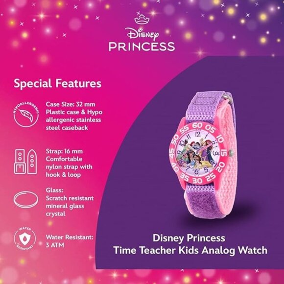 NWT - Disney Princess Kids' Plastic Time Teacher Analog Quartz Nylon Strap Watch - Picture 11 of 14